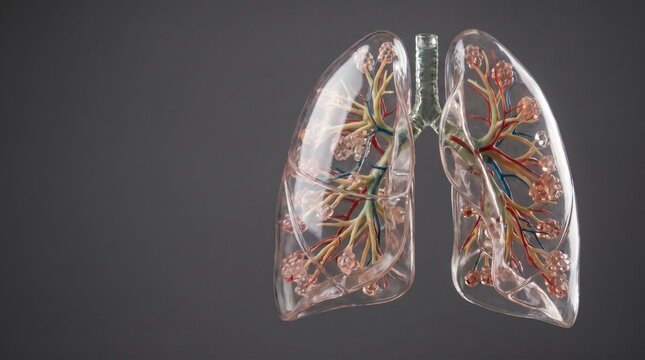 Anatomical model of human lungs, showcasing the intricate network of bronchioles and alveoli, vital for respiration and gas exchange