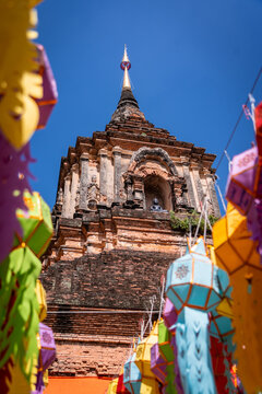 Wat Chedi Luang Chiang Mai Ancient Chedi Lanterns Yi Peng Thailand