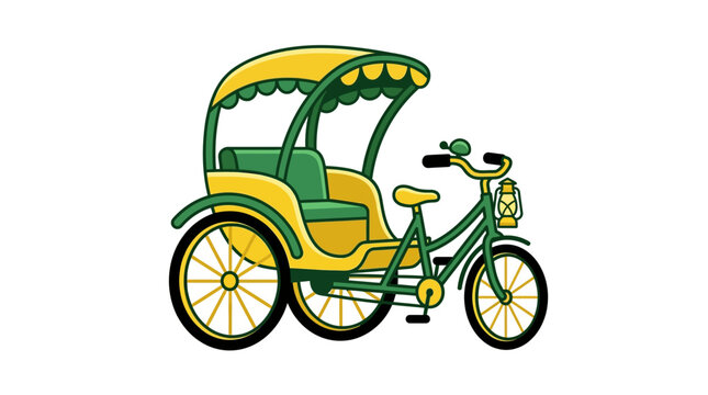 Colorful hand drawn illustration of a traditional cycle rickshaw.
