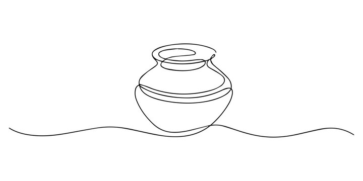 Happy Janmashtami Matki continuous one line drawing. Krishna dahi single line art vector illustration, Janmashtami Butter Pot with Dripping Makhan Hand-Drawn Line Art Illustration, Traditional Clay on