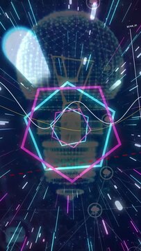 Vertical video: Bulb lighting polygons spinning, wave sweeping, pulses racing, peaking then calming