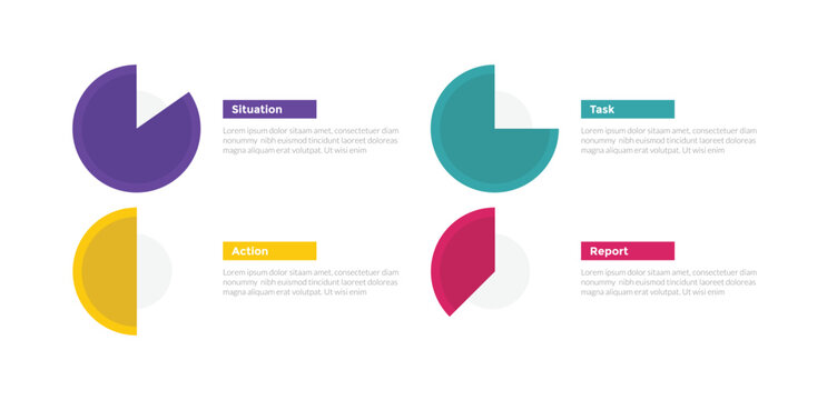 star method technique infographics template diagram with pie chart circle with rectangle layout with 4 point step design for slide presentation