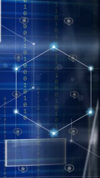 Vertical video: Node activating hexagon network forming pulsing AI icons shifting to show dashboard