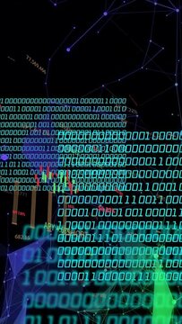 Vertical video: Binary matrix scrolling from right, hiding and revealing candles APY labels network