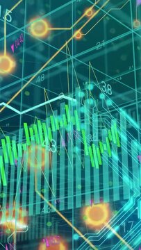Vertical video: Moving line hitting nodes, chart pulsing and rising to show stronger trend