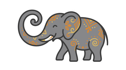 Fototapeta premium Cute cartoon elephant with traditional Indian decorative patterns.