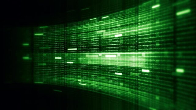 Futuristic screen display matrix, hi-tech digital data telemetry with encrypted numbers, display dynamic background for computer desktop screen display format