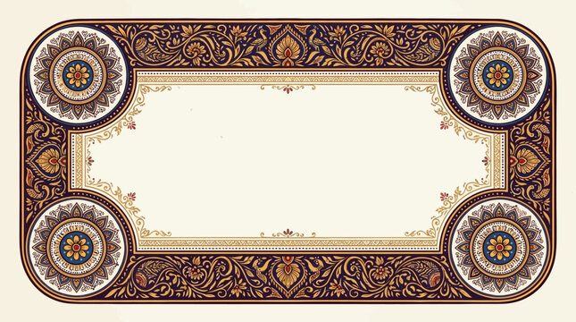 Ornate rectangular frame with intricate oriental patterns and circular corner decorations.