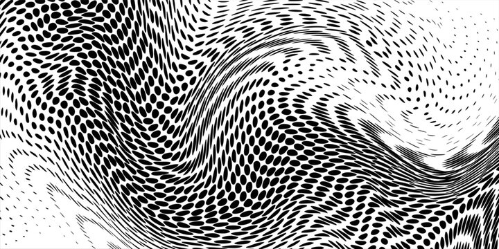 Halftone wavy texture background. Dotted gritty sand noise wallpaper. Black grunge pop art wave gradient overlay. Weathered pixelated raster halfton comic backdrop. Vector bitmap fading subtle surface
