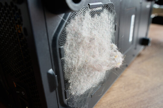 Dust buildup on desktop computer case ventilation grille