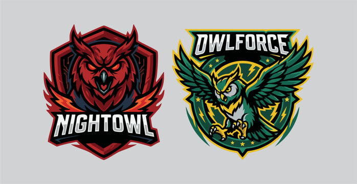 Set of Two Fierce Owl Esports Mascot Logos for Nightowl and Owlforce Teams