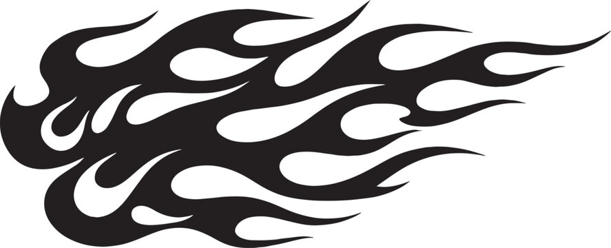 Vintage hot rod flame vector, black tribal fire decal for car and motorcycle racing, classic pinstripe flame graphic for automotive vinyl wrap