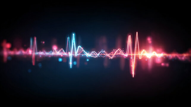 Vibrant Neon Heartbeat Line with Colorful Pulse Graph in the Dark