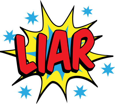 Comic book retro LIAR word text starburst badge burst seal shape halftone pop art sticker decal drama exposed caught. For thumbnails, gaming video streams, social media overlays and print design.