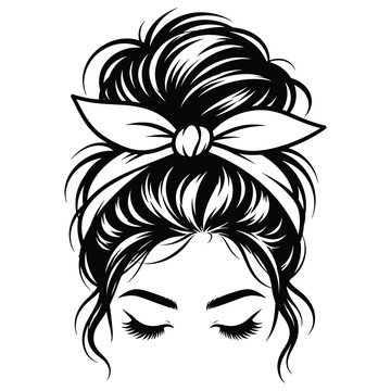 Woman with messy bun hairstyle and bow headband
