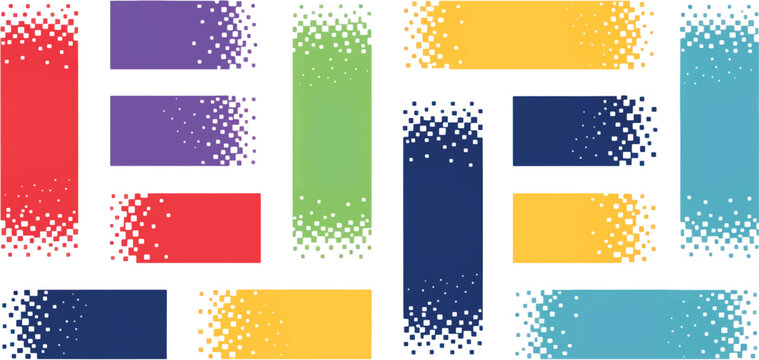 Pixel banners. Header footer banner rectangles with pixel digital edges, vertical and horizontal title boxes, pixelated gradient grunge texture