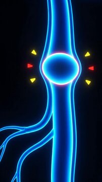 Glowing Holographic Animation Of Aortic Aneurysm With Neon Elements And Dark Background For Medical Visualization