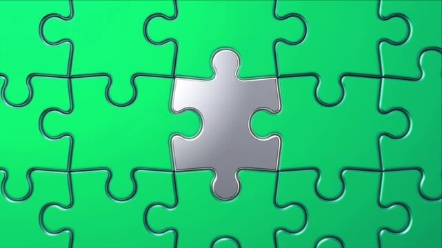金融取引とアルゴリズムを象徴する精密なパズルが嵌まり緑に輝く背景