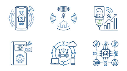 Fototapeta premium Smart home technology icons representing connectivity, security, and energy efficiency for modern living