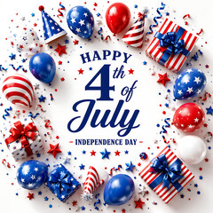 Obraz premium Festive 4th of July decorations with balloons, gifts, and party hats