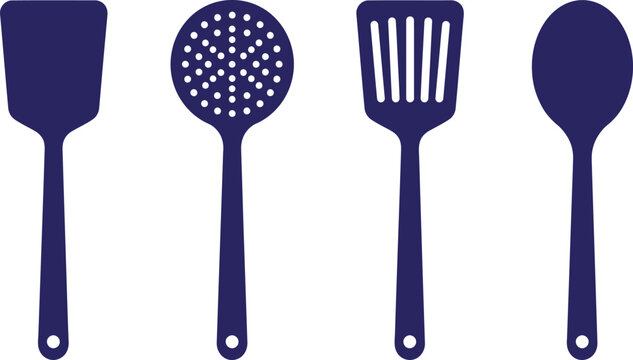 Kitchen spatula and cooking utensil set silhouette.
