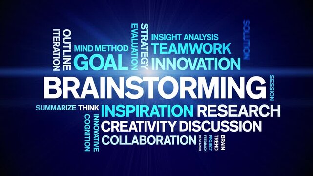 Brainstorming animated word cloud-text design animation tag kinetic typography seamless loop.