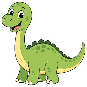 Cute cartoon dinosaur character, friendly green brachiosaurus