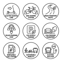 Fototapeta premium Sustainable Urban Transport Icons Displayed.