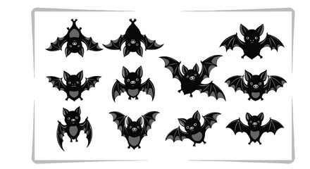 Fototapeta premium Variety of black bat silhouettes in different flying poses halloween theme