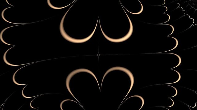 The intricate dark fractal pattern features a seamless spiraling motion with soft neon glow effects and symmetrical geometric shapes that expand from a central point in a deep black space.