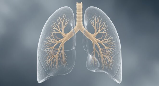 Human lungs with highlighted bronchial tree and blood vessels