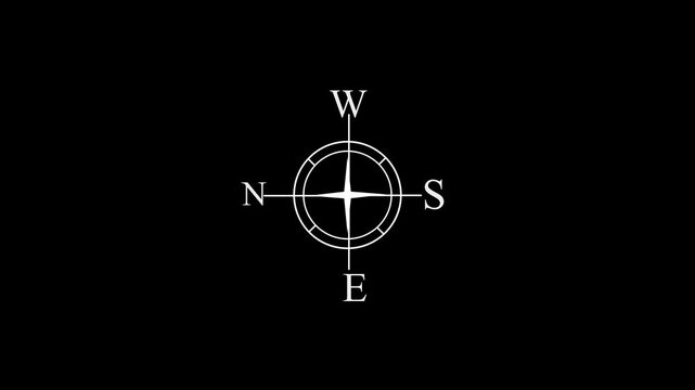 Minimalist Compass Rose Direction Animation on Black