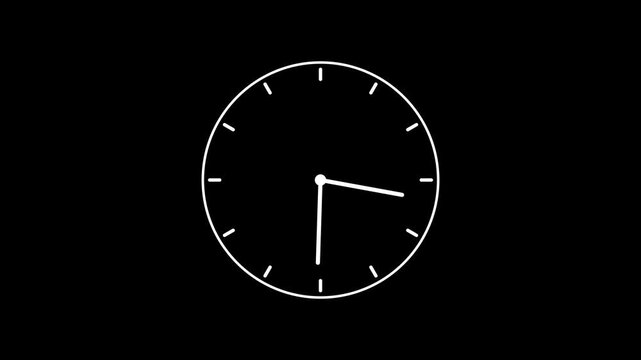 clock icon animation on black background. analog clock timer circle animated. 12 Hours Clock. Clock icon vector animation with clock face.