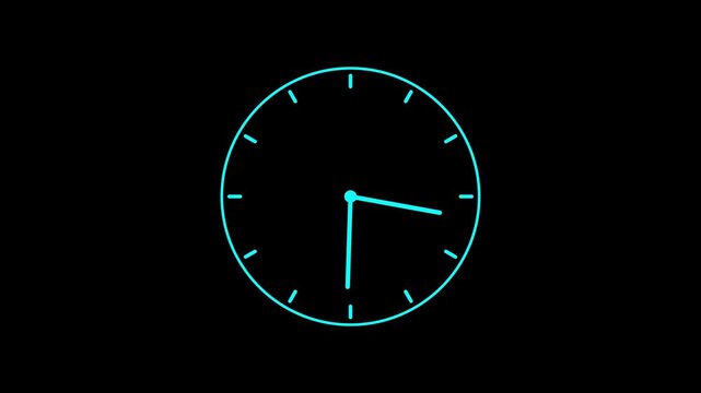 clock icon animation on black background. analog clock timer circle animated. 12 Hours Clock. Clock icon vector animation with clock face.