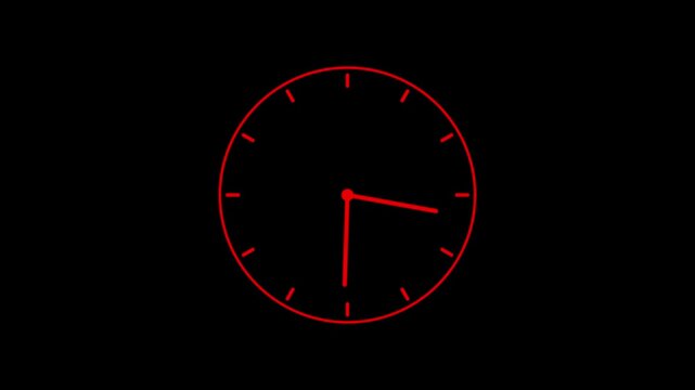 clock icon animation on black background. analog clock timer circle animated. 12 Hours Clock. Clock icon vector animation with clock face.