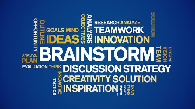 Brainstorm animated word cloud-text design animation tag kinetic typography seamless loop.