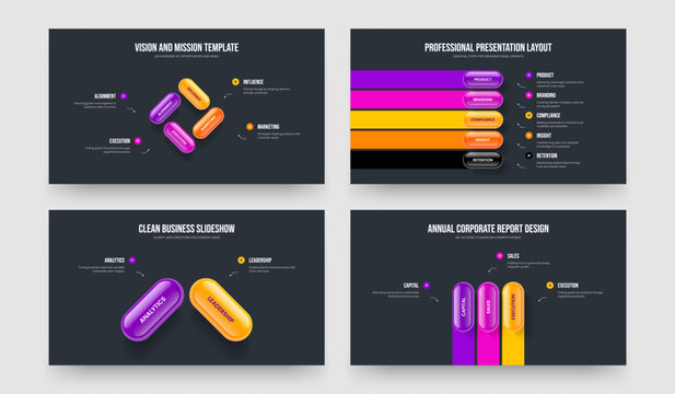 Professional Innovation 4 5 2 3 Step Infographic Presentation Layout Bundle. Enterprise Overview Four Five Two Three Element Diagram Frame Design Vector Illustration Set.