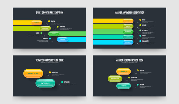 Modern Development 4 5 2 3 Step Infographic Slide Template Bundle. Financial Review Four Five Two Three Option Diagram Slideshow Layout Vector Illustration Set.