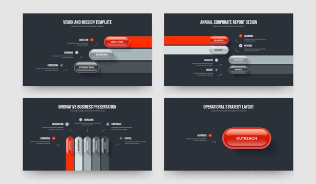 Modern Introduction 3 4 5 1 Option Diagram Presentation Design Set. Marketing Proposal Three Four Five One Step Infographic Frame Layout Vector Illustration Bundle.