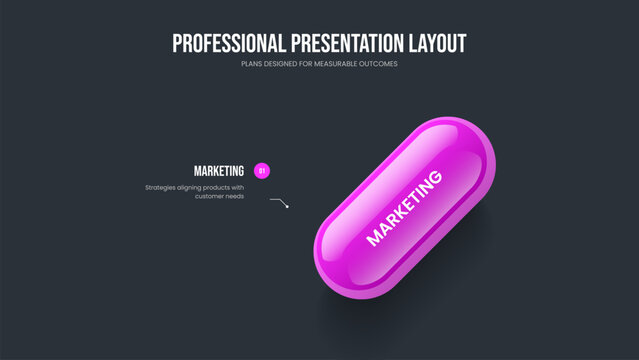 Professional Launch 1 Step Diagram Slide Template. Consulting Introduction Slideshow Design Vector Illustration. Visual Analysis One Option Infographic Presentation Layout.