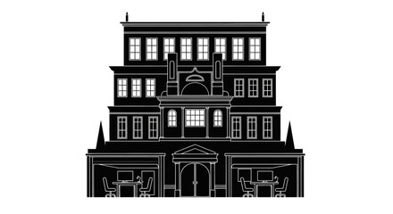 Fototapeta premium Black and white silhouette of a classic office building facade
