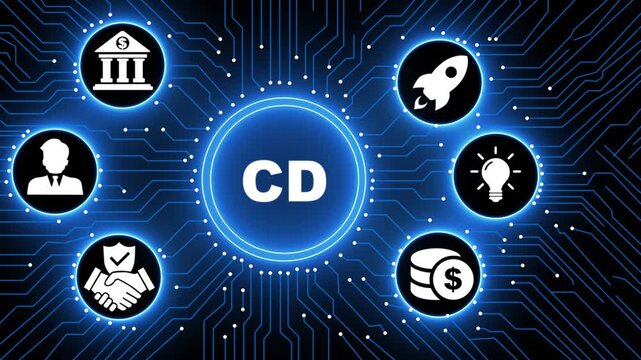 Futuristic Motion Graphics of CD Continuous Delivery Concept on Digital Circuit Board Background, Global Networking Corporate Success, High Tech Innovation Animation for DevOps.