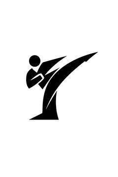 Pictogram karate icon kickboxer sign minimalist savate abstract black and white emblem martial arts club combat sport
