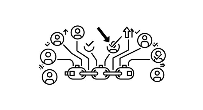 Teamwork connection, linking people icons and workflow process
