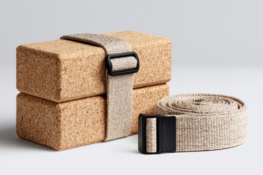 Stacked yoga blocks with stretch strap