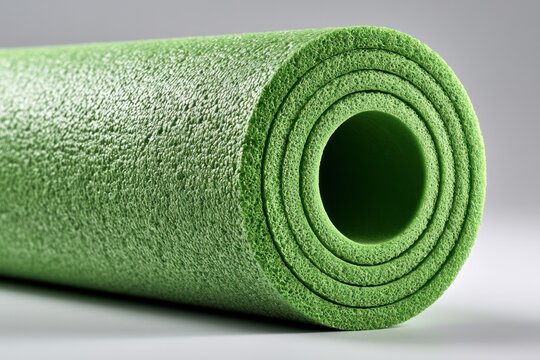rolled green yoga mat for fitness