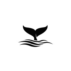 Whale Tail Diving into Ocean Waves Silhouette Icon © Rifky