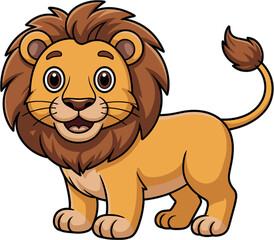 Fototapeta premium Friendly Cartoon Lion Cub Vector Illustration with Thick Brown Mane for Children's Nursery Decor, Safari Birthday Party Branding, and Wildlife Education Mascot Designs
