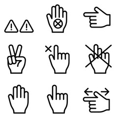Obraz premium Set of hand gesture icons and warning symbols vector