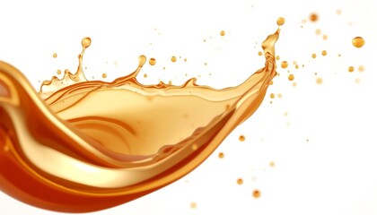 Obraz premium Golden liquid splash, oil droplet, amber fluid motion, dynamic pouring